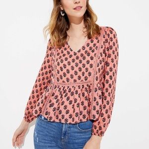 LOFT Floral Pink Peplum Blouse Size XS